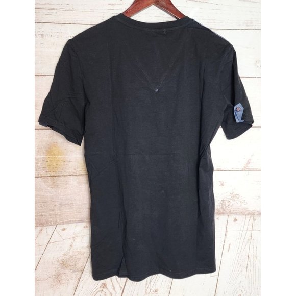 Vassari Los Angeles Men's Med Black V-Neck Designer Shirt Rare Blue Faux Leather - Picture 3 of 15